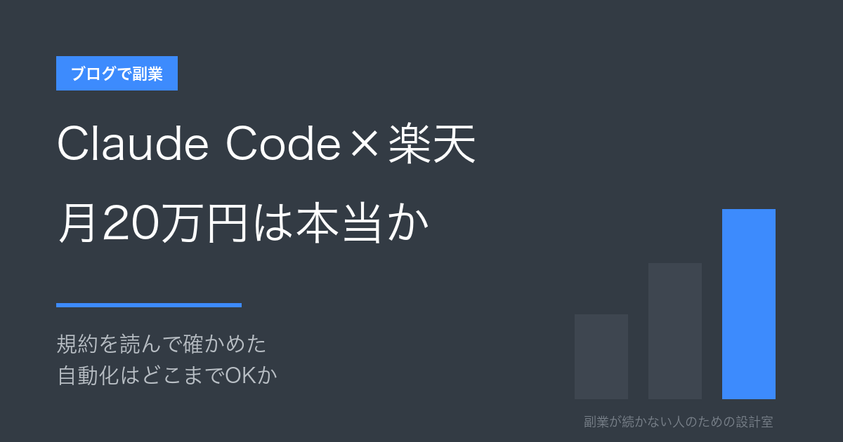 Claude Code×楽天アフィリエイトで月20万円は本当か。規約を読んで確かめた記事のアイキャッチ画像